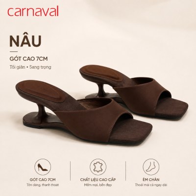 Dép Cao Gót Nữ Carnaval Mũi Vuông Quai Ngang Phối Màu, Gót 7cm Thanh Lịch Êm Chân Dễ Phối Đồ VS229 - ảnh 11