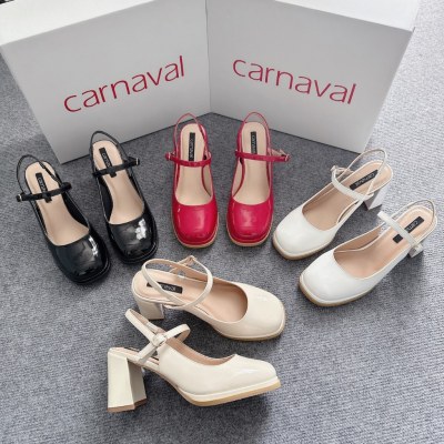 Sandal cao gót nữ mũi vuông, gót vuông quai hậu cao 8cm cao cấp, siêu sang Carnaval - VS28 - ảnh 1