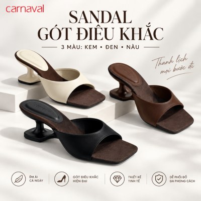Dép Cao Gót Nữ Carnaval Mũi Vuông Quai Ngang Phối Màu, Gót 7cm Thanh Lịch Êm Chân Dễ Phối Đồ VS229 - ảnh 1