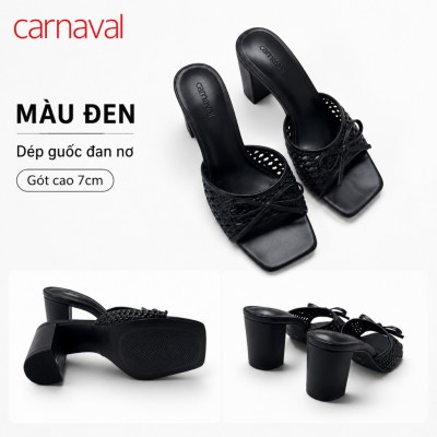 Dép Cao Gót Nữ Carnaval Quai Đan Nơ Mũi Vuông, Gót Trụ Cao 7cm Thanh Lịch Êm Chân Dễ Phối - VS228 - ảnh 4