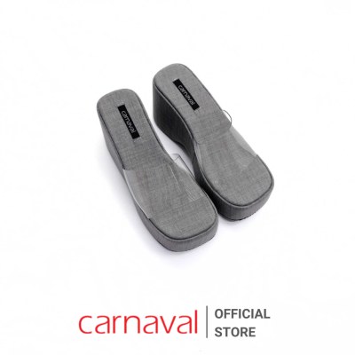 Dép Xuồng Nữ Bọc Vải Carnaval Cao Cấp Gót Cao 8cm Quai Mika Trong Suốt - VS143 - ảnh 3