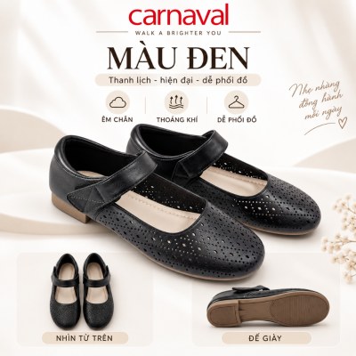 Giày Búp Bê Nữ Carnaval Mary Jane Đục Lỗ Thoáng Khí, Quai Dán Mũi Tròn, Đế Bệt Êm Chân -VS232 - ảnh 9