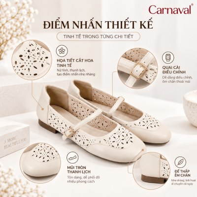 Giày Búp Bê Nữ Carnaval Mary Jane Đục Lỗ Hoa, Quai Ngang Khóa Kim Loại, Êm Chân Phong Cách Vintage -VS231 - ảnh 3