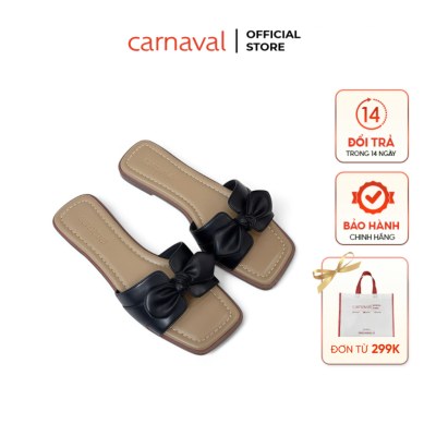 Dép Nữ Carnaval Đế Bệt Mũi Vuông Nơ To Bản Da Mềm Đi Làm, Đi Chơi, Du Lịch - VS183 - ảnh 1