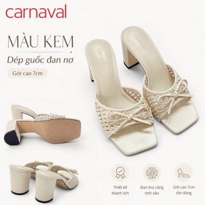 Dép Cao Gót Nữ Carnaval Quai Đan Nơ Mũi Vuông, Gót Trụ Cao 7cm Thanh Lịch Êm Chân Dễ Phối - VS228 - ảnh 3