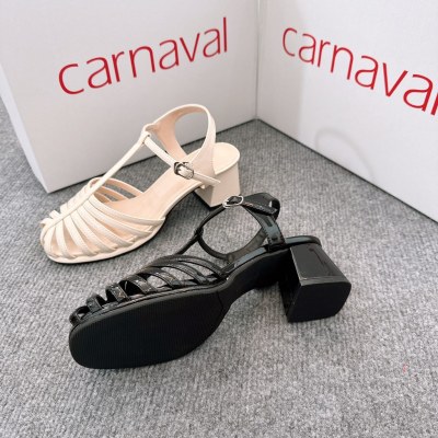Sandal Dây Mũi tròn Rọ Miu Carnaval nhẹ nhàng Gót Vuông Cao 5cm, thanh lịch - VS09 - ảnh 8