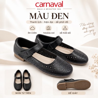 Giày Búp Bê Nữ Carnaval Mary Jane Đục Lỗ Thoáng Khí, Quai Dán Mũi Tròn, Đế Bệt Êm Chân -VS232 - ảnh 5