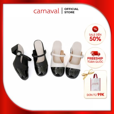 Dép Sục Nữ Carnaval Đế Vuông Cao 3cm Có Quai Ngang Trang Trí Khóa Siêu Sang - VS98 - ảnh 1