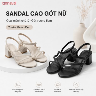 Sandal Cao Gót Nữ Carnaval Quai Mảnh Chữ X, Gót Vuông 5cm Êm Chân Thanh Lịch - VS215 - ảnh 2