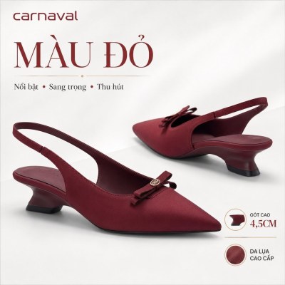 Giày Cao Gót Nữ Carnaval Mũi Nhọn Quai Hậu Da Lụa, Gót Cao 4.5cm Êm Chân Đi Làm Đi Tiệc - VS221 - ảnh 9