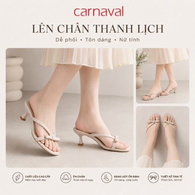 Dép Cao Gót Nữ Carnaval Quai Đính Nơ, Guốc Gót Cao 5cm Kiểu Thanh Lịch, Tối Giản - VS210 - ảnh 3