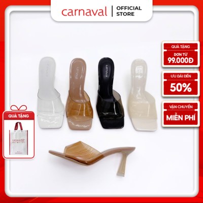 Dép Cao Gót Nữ Gót Mika 7cm Quai Trong Suốt Mũi Vuông Phong Cách Trẻ Trung Carnaval - VS128 - ảnh 1