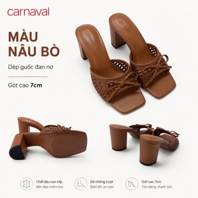 Dép Cao Gót Nữ Carnaval Quai Đan Nơ Mũi Vuông, Gót Trụ Cao 7cm Thanh Lịch Êm Chân Dễ Phối - VS228 - ảnh 2