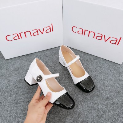 Giày Cao Gót Kiểu Dáng Búp Bê Gót Vuông Cao 3cm Carnaval siêu xinh, Mũi Tròn Phối 2 Màu - VS39 - ảnh 2