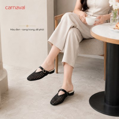 Dép Sục Nữ Carnaval Đan Mây Quai Ngang Khóa Tròn, Mule Nữ Thanh Lịch Vintage - VS209 - ảnh 5