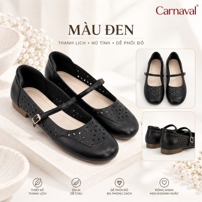 Giày Búp Bê Nữ Carnaval Mary Jane Đục Lỗ Hoa, Quai Ngang Khóa Kim Loại, Êm Chân Phong Cách Vintage -VS231 - ảnh 9