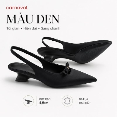 Giày Cao Gót Nữ Carnaval Mũi Nhọn Quai Hậu Da Lụa, Gót Cao 4.5cm Êm Chân Đi Làm Đi Tiệc - VS221 - ảnh 3