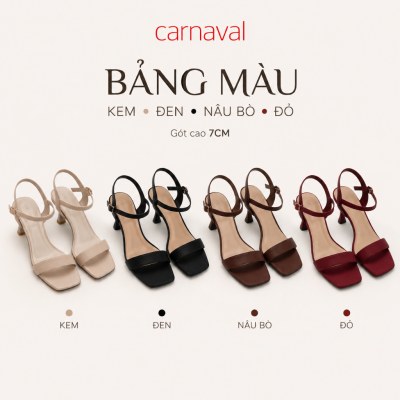 Sandal Cao Gót Nữ Cao 7cm Carnaval Quai Ngang Mũi Vuông, Quai Cổ Chân Thanh Lịch, Dễ Phối Đồ - VS227 - ảnh 7