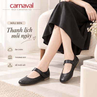 Giày Búp Bê Nữ Carnaval Mary Jane Đục Lỗ Thoáng Khí, Quai Dán Mũi Tròn, Đế Bệt Êm Chân -VS232 - ảnh 8
