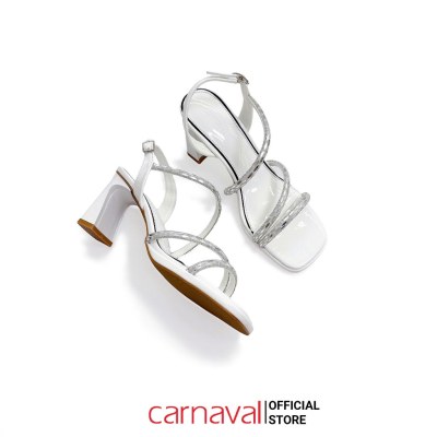 Sandal Nũ Carnaval Gót Vuông 7.5cm mũi Vuông, Quai Ngang Phối Dây Xoắn Kim Tuyến Lấp Lánh - VS154 - ảnh 4