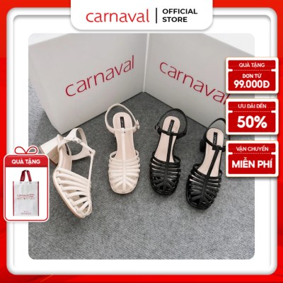 Sandal Dây Mũi tròn Rọ Miu Carnaval nhẹ nhàng Gót Vuông Cao 5cm, thanh lịch - VS09 - ảnh 1