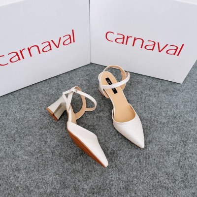 Giày cao gót bít mũi nhọn Carnaval gót vuông cao 5 phân mạ kim tuyến siêu sang - VS27 - ảnh 5