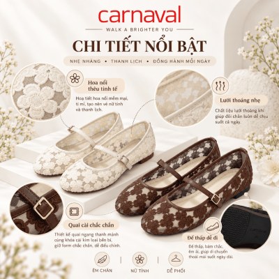 Giày Búp Bê Nữ Carnaval Mary Jane Ren Hoa Xuyên Thấu, Quai Ngang Khóa Kim Loại Thanh Lịch Vintage - VS230 - ảnh 8