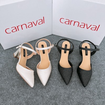 Giày cao gót bít mũi nhọn Carnaval gót vuông cao 5 phân mạ kim tuyến siêu sang - VS27 - ảnh 1