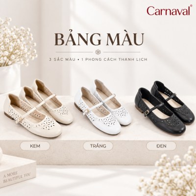 Giày Búp Bê Nữ Carnaval Mary Jane Đục Lỗ Hoa, Quai Ngang Khóa Kim Loại, Êm Chân Phong Cách Vintage -VS231 - ảnh 2