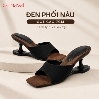 Dép Cao Gót Nữ Carnaval Mũi Vuông Quai Ngang Phối Màu, Gót 7cm Thanh Lịch Êm Chân Dễ Phối Đồ VS229 - ảnh 7