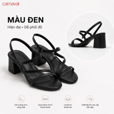 Sandal Cao Gót Nữ Carnaval Quai Mảnh Chữ X, Gót Vuông 5cm Êm Chân Thanh Lịch - VS215 - ảnh 7