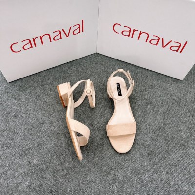 Giày sandal cao gót nữ Carnaval đế vuông 4 phân quai ngang bọc vải da cao cấp - VS22 - ảnh 7