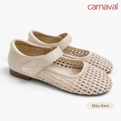 Giày Búp Bê Nữ Carnaval Mary Jane Phối Đan Lát, Quai Dán Tiện Lợi Mũi Tròn Đế Thấp Thanh Lịch - VS234 - ảnh 11