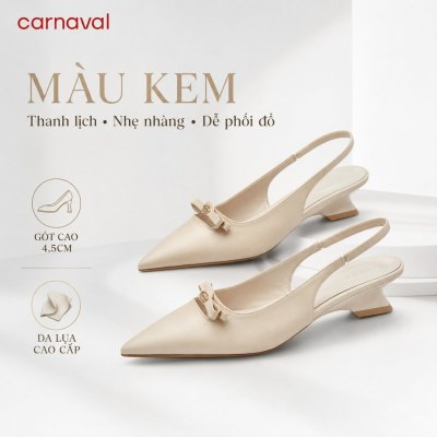Giày Cao Gót Nữ Carnaval Mũi Nhọn Quai Hậu Da Lụa, Gót Cao 4.5cm Êm Chân Đi Làm Đi Tiệc - VS221 - ảnh 5