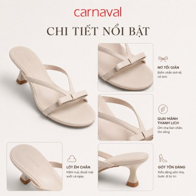 Dép Cao Gót Nữ Carnaval Quai Đính Nơ, Guốc Gót Cao 5cm Kiểu Thanh Lịch, Tối Giản - VS210 - ảnh 2