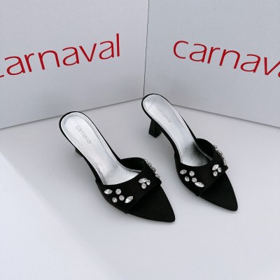 Dép Cao Gót Đính Đá Carnaval Lấp Lánh Gót Trụ Cao 7cm Siêu Thời Trang - VS87 - ảnh 7
