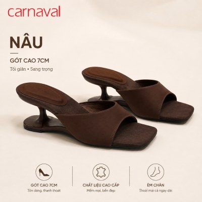 Dép Cao Gót Nữ Carnaval Mũi Vuông Quai Ngang Phối Màu, Gót 7cm Thanh Lịch Êm Chân Dễ Phối Đồ VS229 - ảnh 5