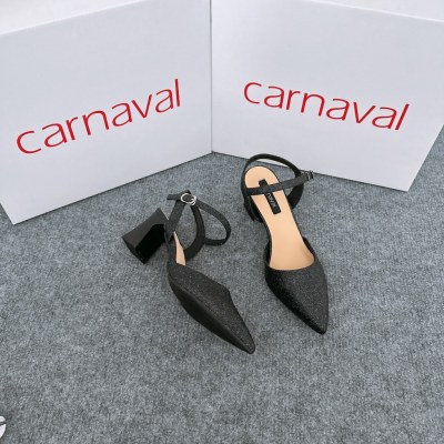 Giày cao gót bít mũi nhọn Carnaval gót vuông cao 5 phân mạ kim tuyến siêu sang - VS27 - ảnh 4