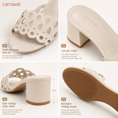 Dép Cao Gót Nữ Carnaval Quai Cắt Laser, Guốc Gót Vuông 5cm Thanh Lịch Êm Chân - VS214 - ảnh 3