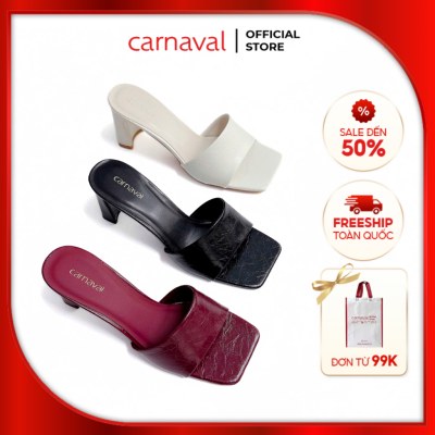 Dép Cao Gót Nữ Gót Vuông Cao 7cm Quai Ngang Da Bóng Nhăn Carnaval Phong Cách Hiện Đại - VS141 - ảnh 1