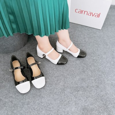 Giày Cao Gót Kiểu Dáng Búp Bê Gót Vuông Cao 3cm Carnaval siêu xinh, Mũi Tròn Phối 2 Màu - VS39 - ảnh 5