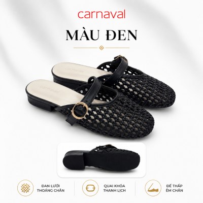 Dép Sục Nữ Carnaval Đan Mây Quai Ngang Khóa Tròn, Mule Nữ Thanh Lịch Vintage - VS209 - ảnh 8
