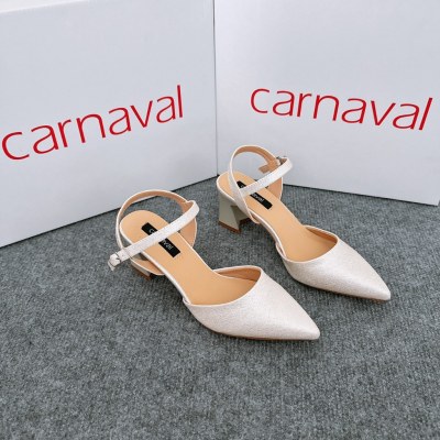 Giày cao gót bít mũi nhọn Carnaval gót vuông cao 5 phân mạ kim tuyến siêu sang - VS27 - ảnh 2