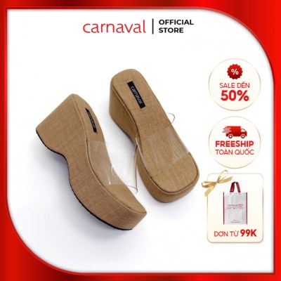 Dép Xuồng Nữ Bọc Vải Carnaval Cao Cấp Gót Cao 8cm Quai Mika Trong Suốt - VS143 - ảnh 1