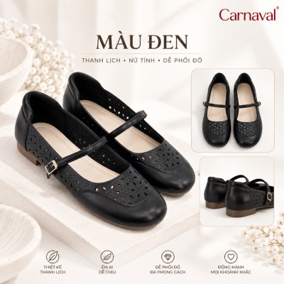 Giày Búp Bê Nữ Carnaval Mary Jane Đục Lỗ Hoa, Quai Ngang Khóa Kim Loại, Êm Chân Phong Cách Vintage -VS231 - ảnh 7