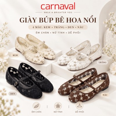 Giày Búp Bê Nữ Carnaval Mary Jane Ren Hoa Xuyên Thấu, Quai Ngang Khóa Kim Loại Thanh Lịch Vintage - VS230 - ảnh 1