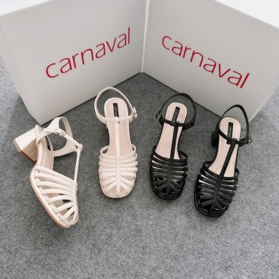 Sandal Dây Mũi tròn Rọ Miu Carnaval nhẹ nhàng Gót Vuông Cao 5cm, thanh lịch - VS09 - ảnh 2