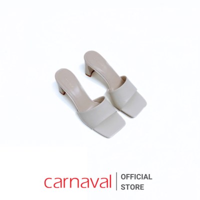 Dép Cao Gót Nữ Gót Vuông Cao 7cm Quai Ngang Da Bóng Nhăn Carnaval Phong Cách Hiện Đại - VS141 - ảnh 2