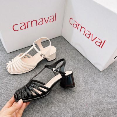 Sandal Dây Mũi tròn Rọ Miu Carnaval nhẹ nhàng Gót Vuông Cao 5cm, thanh lịch - VS09 - ảnh 9