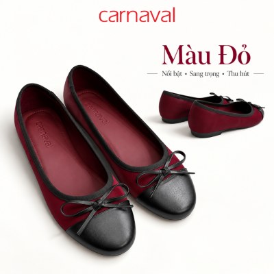 Giày Búp Bê Nữ Carnaval Mũi Phối Đen Đính Nơ, Đế Bệt Êm Chân Thanh Lịch Dễ Phối Đồ - VS235 - ảnh 11